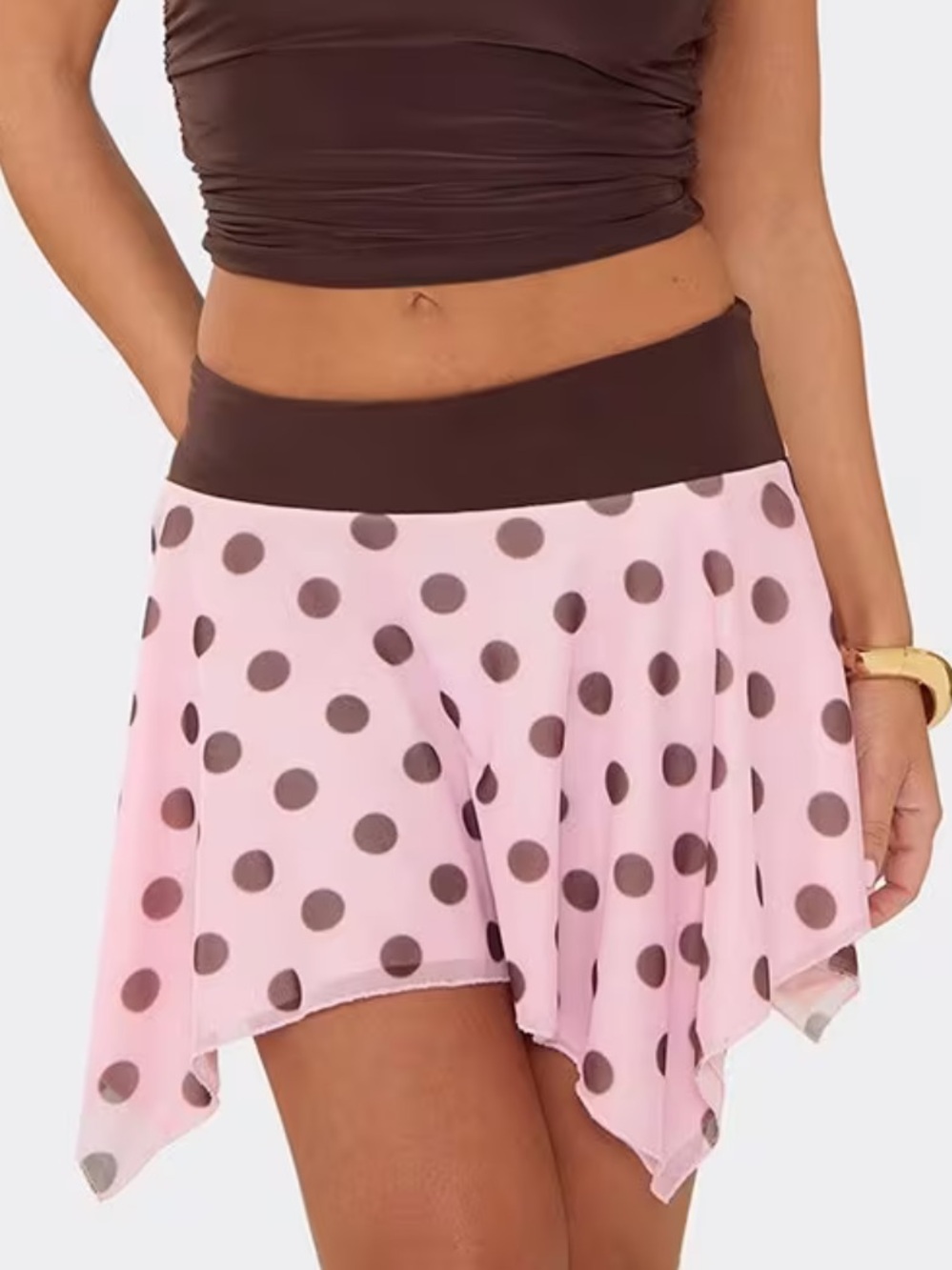EGO Pink & Brown Polkadot Mini Skirt